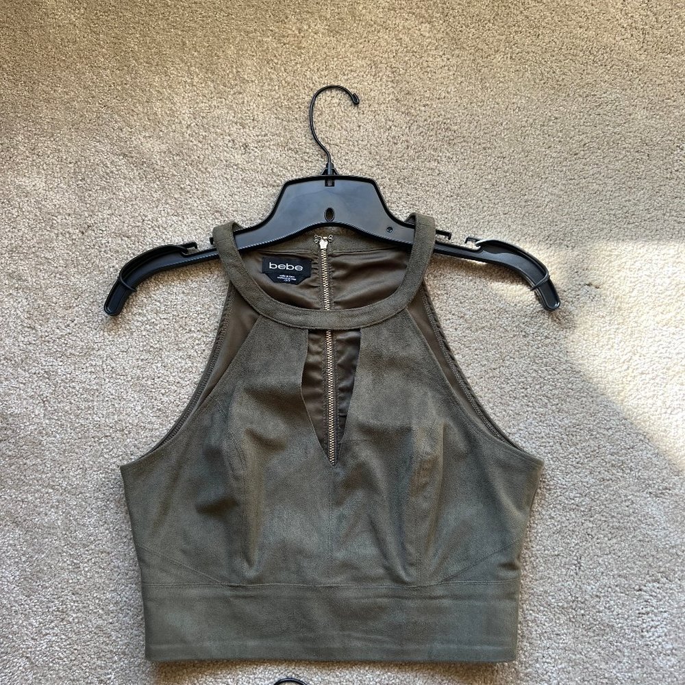 Bebe Olive Green Suede Crop Top ONLY - XS